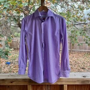 Robert Graham Men's Purple Gingham Button Down Shirt Size 39 15.5